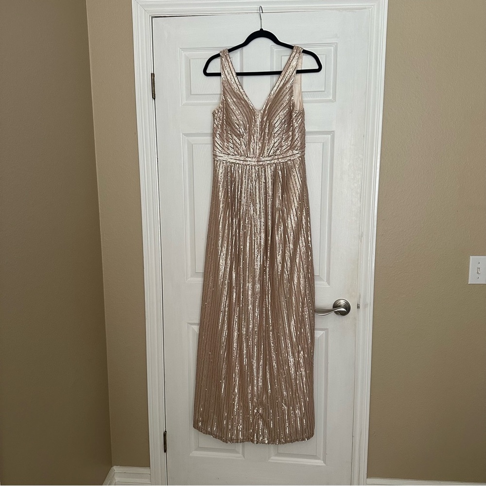 Adrianna Papell | Jade Sequin Dress With Banded Waist In Gold | Size 8